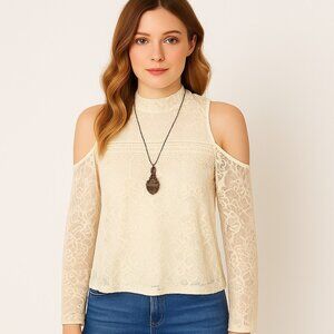 Gimmicks by BKE Cream Lace Cold Shoulder Blouse